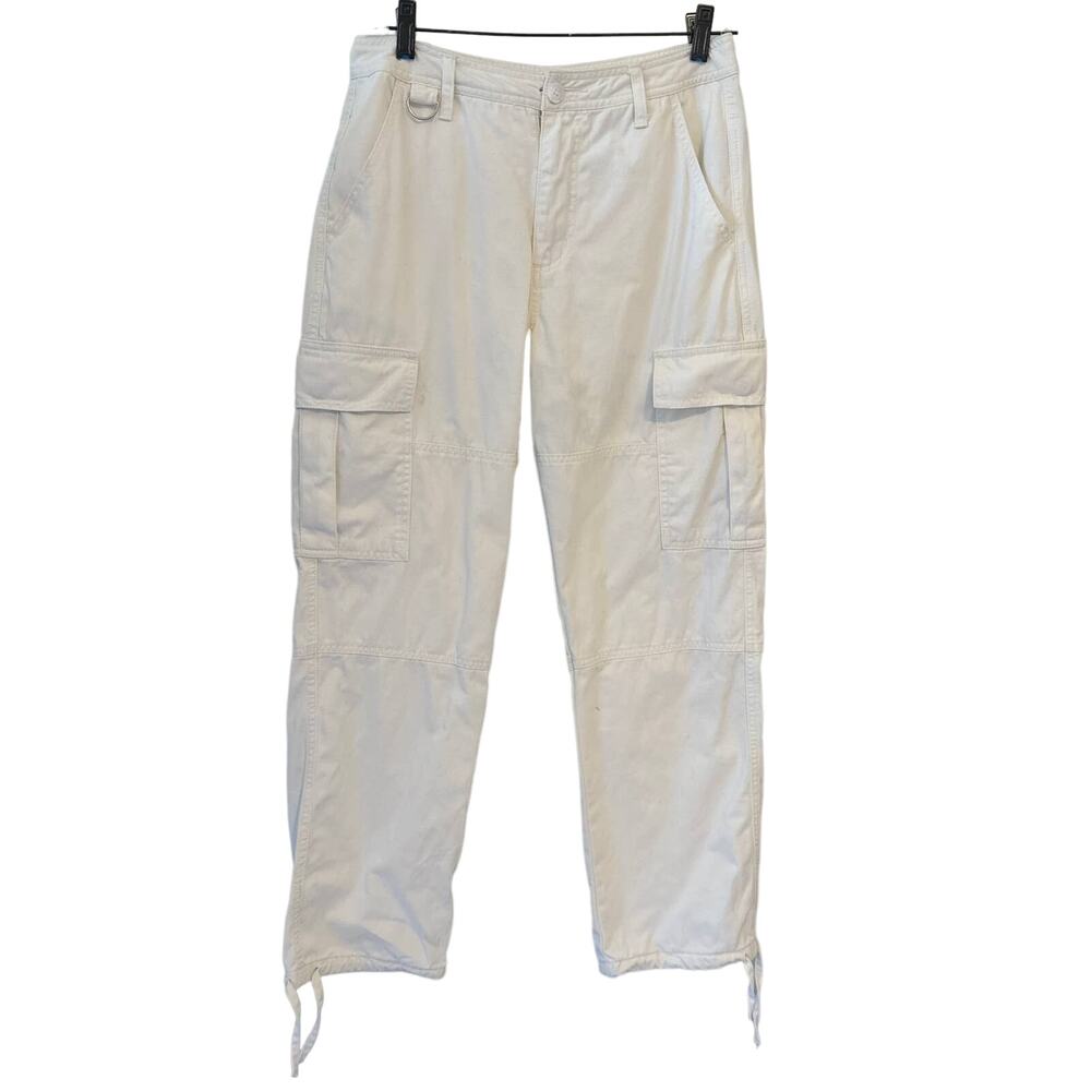 Forever 21‎ Womens Off White Cargo Pants Straight Leg Utility D-Ring Size Medium